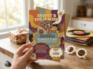 Retro Birthday Invitation - Vintage 70s 5th Birthday Template