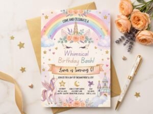 Unicorn Birthday Invitation - Editable Canva Template