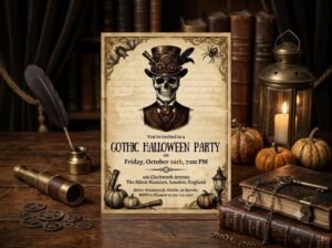Gothic Halloween Invitation - Editable Steampunk Template