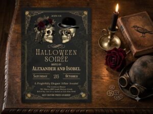 Halloween Invitation Template - Editable Gothic Skull Invite