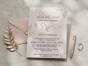 Gymnastics Birthday Invitation - Editable Pink Girl Invite