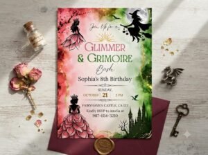 Princess Witch Birthday Invitation - Editable Canva Template