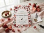 First Birthday Invitation Strawberry Floral Editable Canva Template