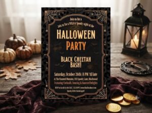 Halloween Party Invitation - Editable Black Cheetah Template