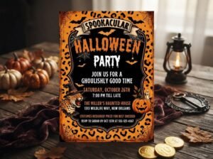 Halloween Party Invitation - Editable Cheetah Print Template