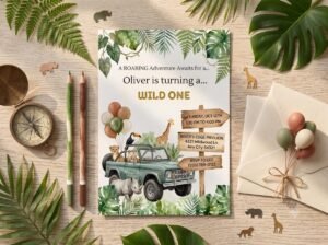 Wild One Birthday Invitation - Editable Safari Party Invite