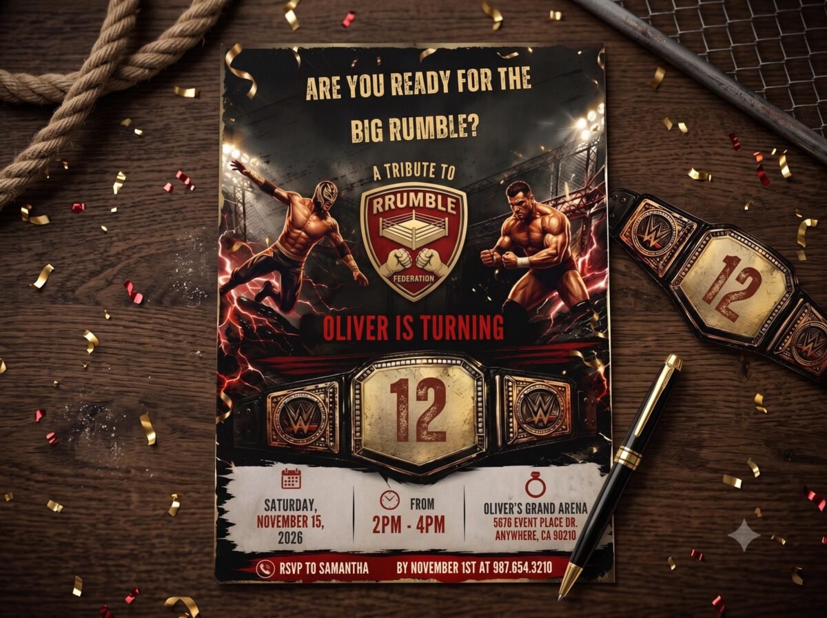 Wrestling Birthday Invitation - Editable Canva Template - Image 3