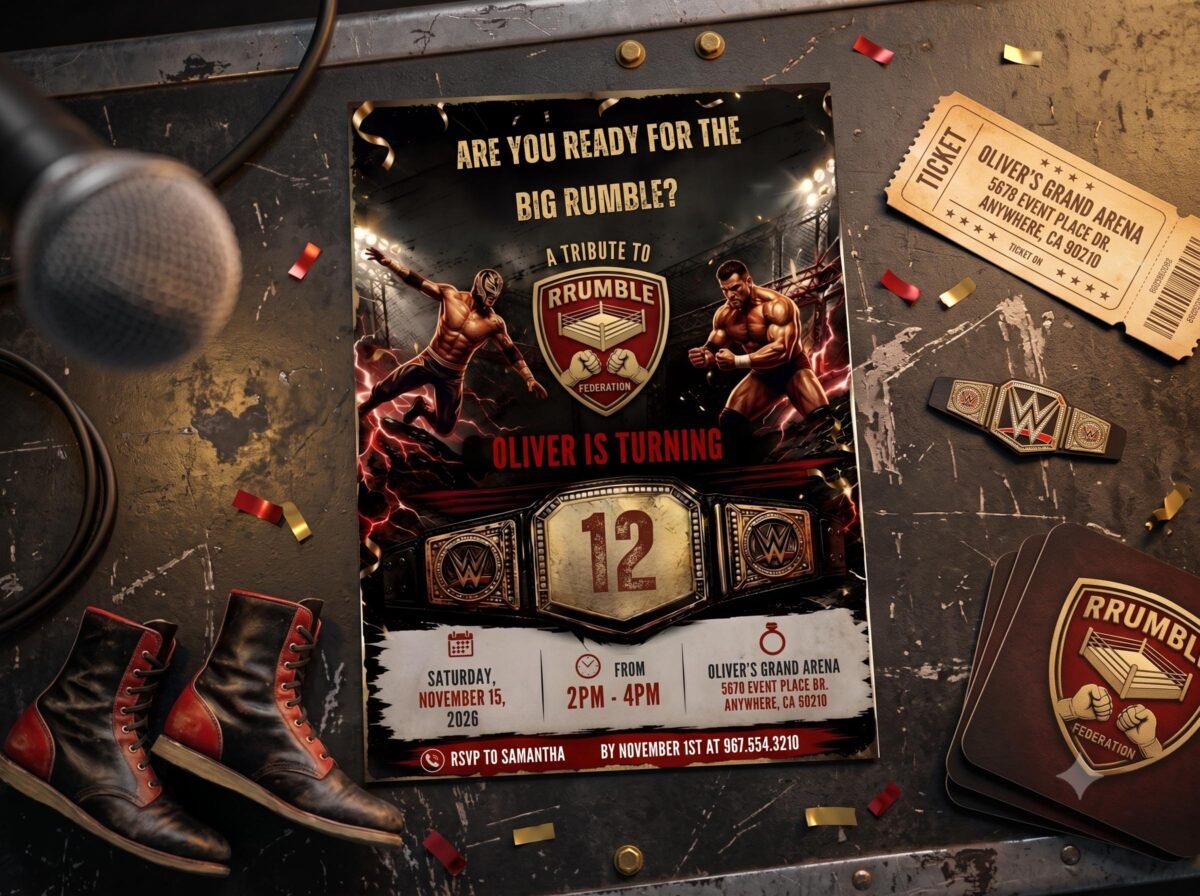 Wrestling Birthday Invitation - Editable Canva Template - Image 4