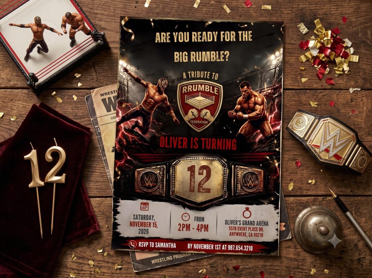 Wrestling Birthday Invitation - Editable Canva Template - Image 2