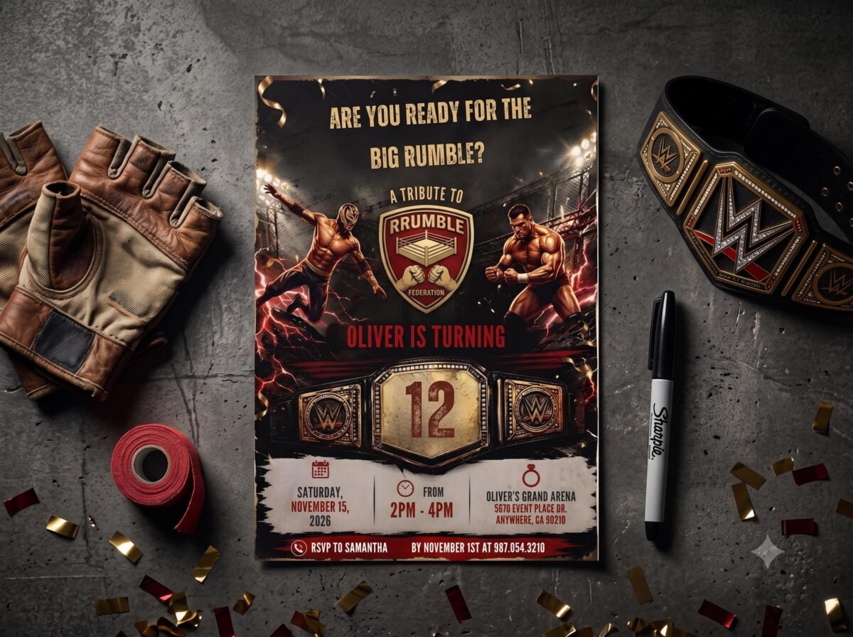 Wrestling Birthday Invitation - Editable Canva Template