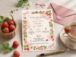 Strawberry First Birthday Invitation - Editable Canva Template