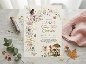 Fairy First Birthday Invitation - Editable Floral Invite