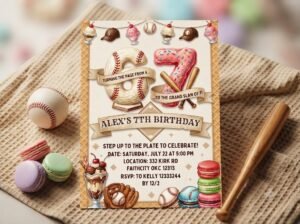 Baseball Birthday Invitation - Editable 7th Birthday Card