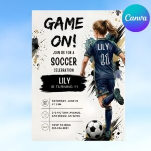 Soccer Birthday Invitation - Editable Canva Party Invite