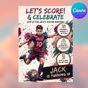 Soccer Birthday Invitation Editable Canva Template