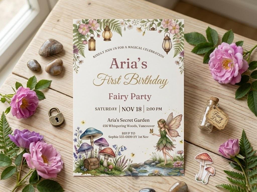 First Birthday Invitation - Fairy Party Editable Canva Template - Image 2