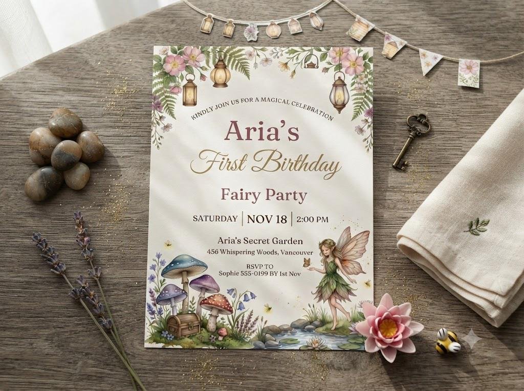 First Birthday Invitation - Fairy Party Editable Canva Template - Image 5