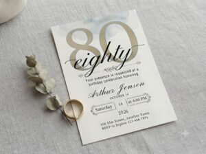 80th Birthday Invitation Template - Editable Canva Invite