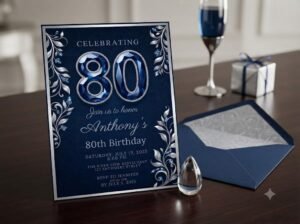 80th Birthday Invitation - Editable Canva Template Download