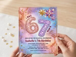 7th Birthday Invitation Celestial Theme Editable Template