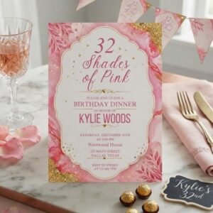 Pink Birthday Invitation - Editable 32 Shades Template