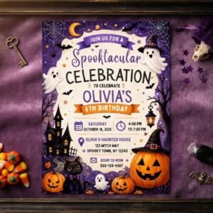 Halloween Birthday Invitation - Editable Canva Template