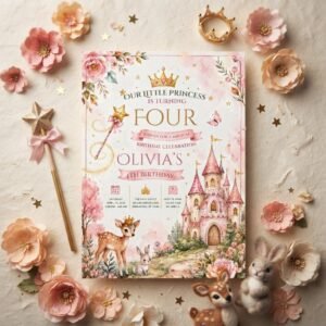 Princess Birthday Invitation - Editable Canva Template