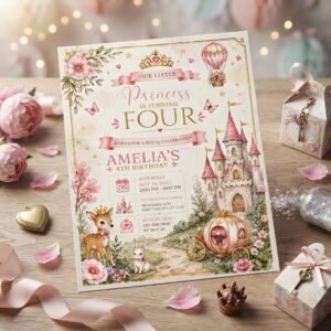 Princess Birthday Invitation - Editable Canva Template