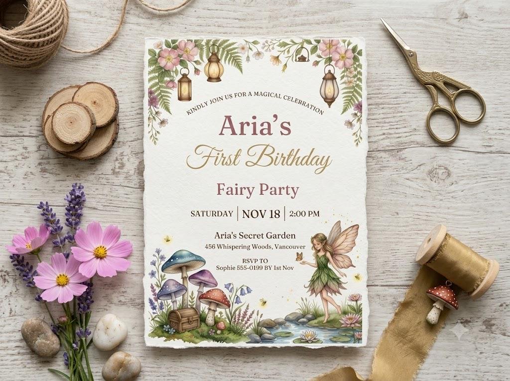 First Birthday Invitation - Fairy Party Editable Canva Template - Image 3
