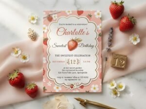 Strawberry Birthday Invitation - Editable Canva Template