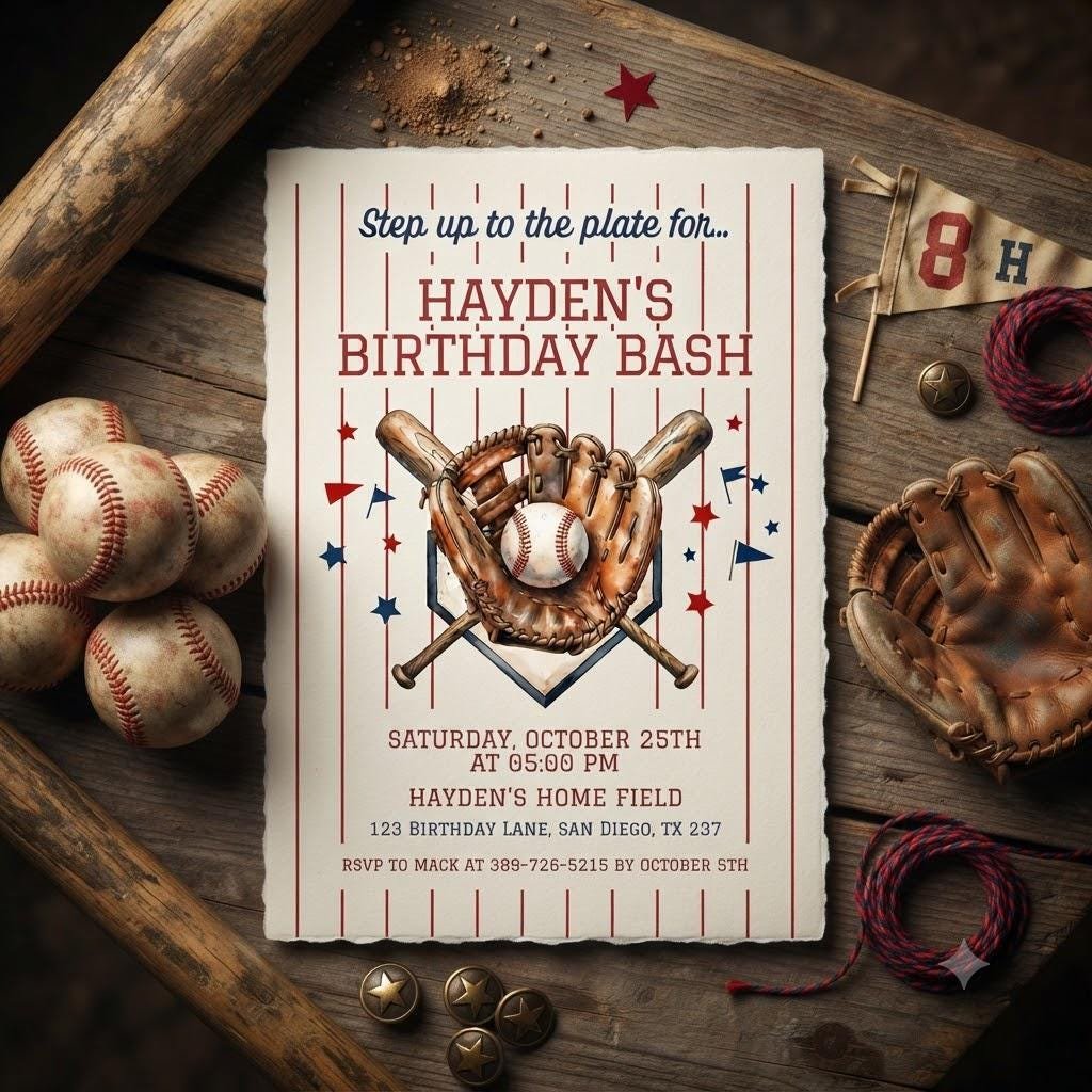 Baseball Birthday Invitation - Editable Canva Template - Image 2