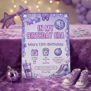 13th Birthday Invitation Editable Purple Sparkle Template