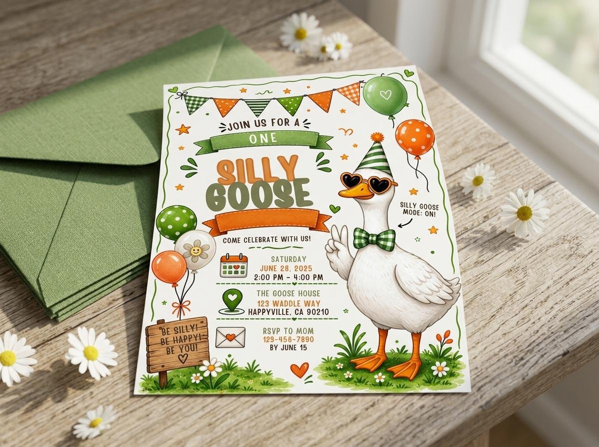 First Birthday Invitation - Editable Silly Goose Template - Image 3