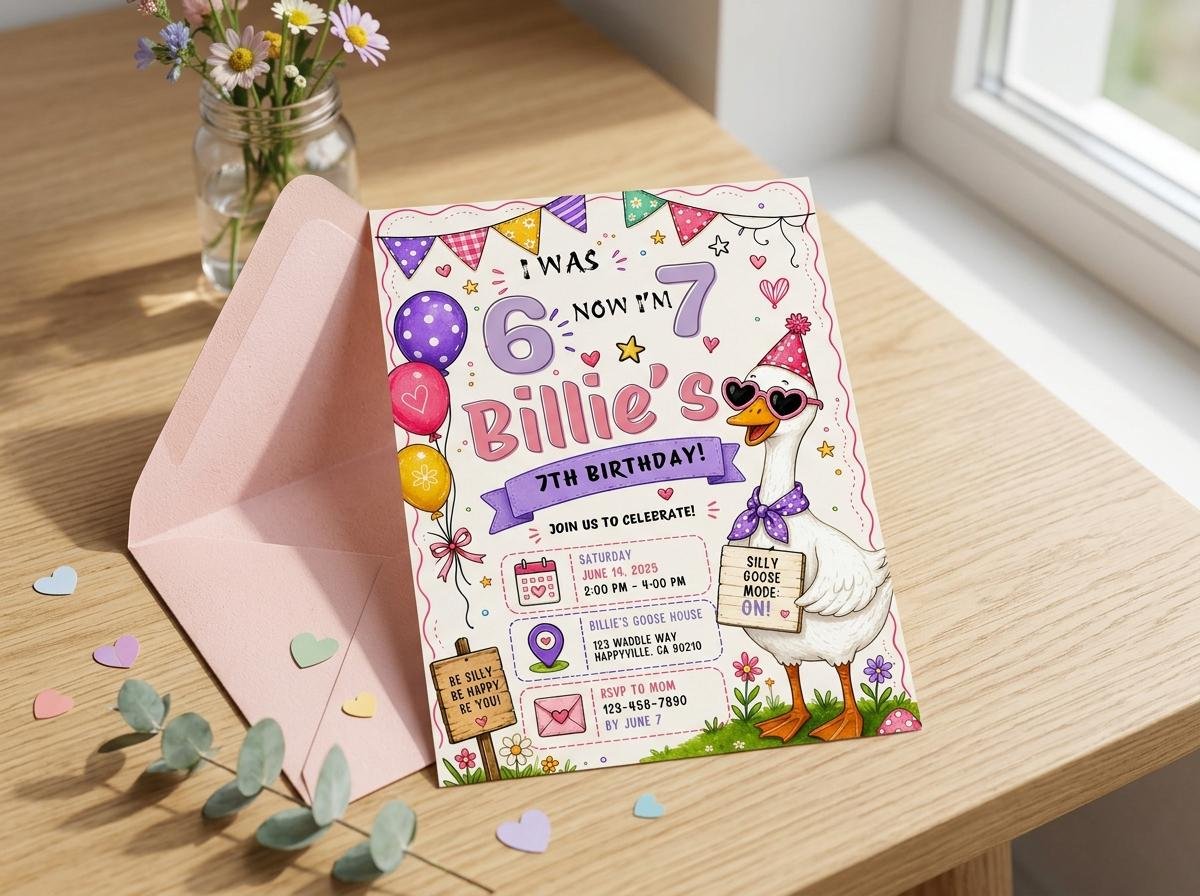 7th Birthday Invitation Printable Silly Goose Theme - Image 2