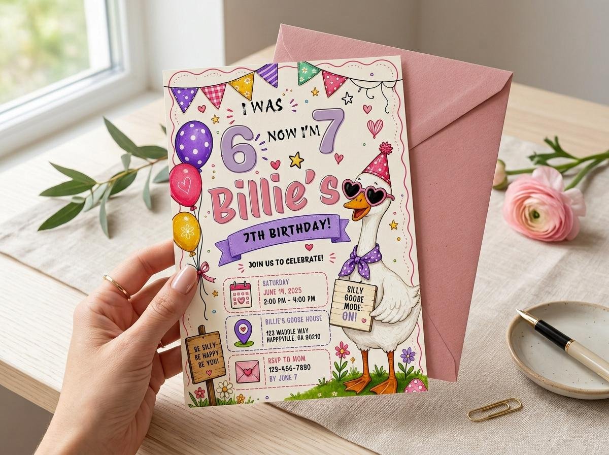 7th Birthday Invitation Printable Silly Goose Theme