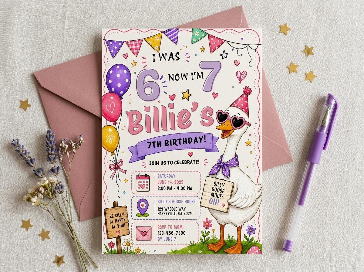 7th Birthday Invitation Printable Silly Goose Theme - Image 4