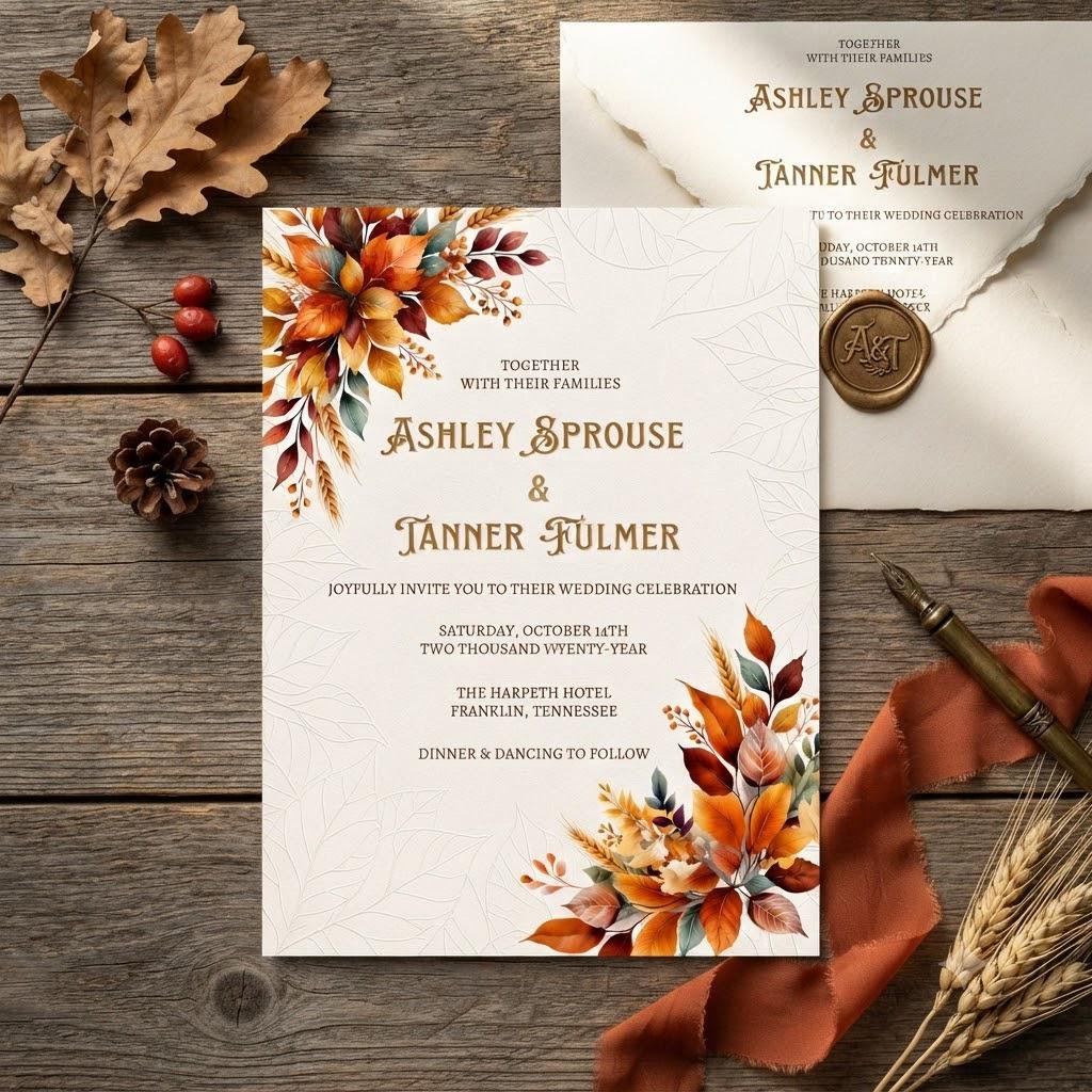 Fall Wedding Invitation Template Editable Canva Download