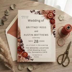 Boho Wedding Invitation Template - Editable Canva Design