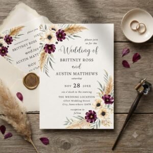 Boho Wedding Invitation Template Editable Floral Invite