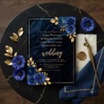 Blue Floral Wedding Invitation Editable Canva Template