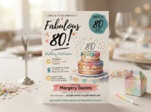 80th Birthday Invitation Template - Editable Canva Download