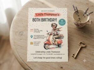 80th Birthday Invitation Template - Vintage Scooter Design