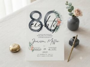 80th Birthday Invitation Template - Editable Floral Card