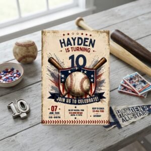 Baseball Birthday Invitation - Editable Canva Template