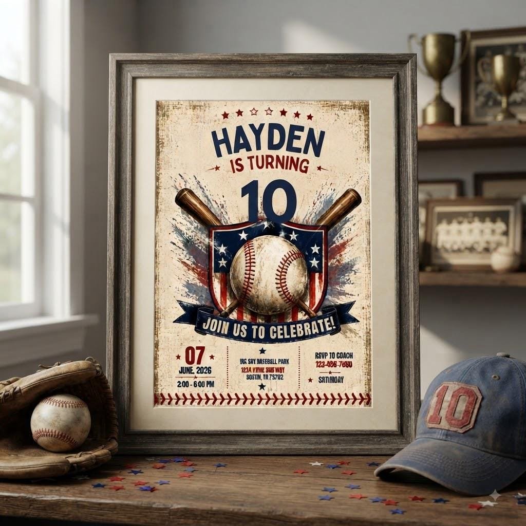 Baseball Birthday Invitation - Editable Canva Template - Image 2