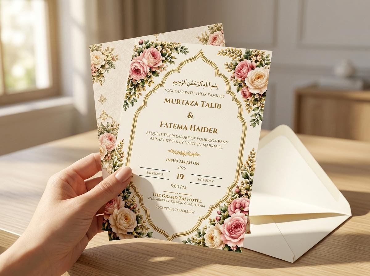 Islamic Wedding Invitation Template - Editable Floral Design - Image 2