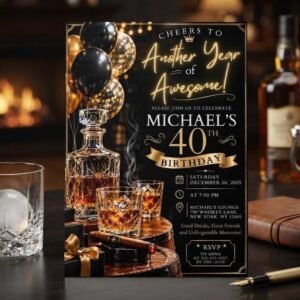 Whiskey Birthday Invitation - Editable 40th 50th Party Invite