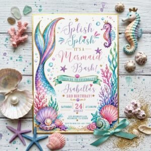 Mermaid Birthday Invitation - Editable Canva Template
