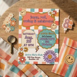 8th Birthday Invitation - Editable Retro Party Template