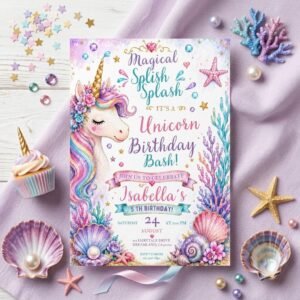 Unicorn Party Invitation - Editable Canva Template Download